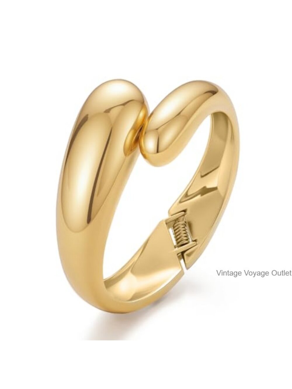 18K Gold Plated Teardrop Hinged Bangle Bracelet for Women Chunky Cuff